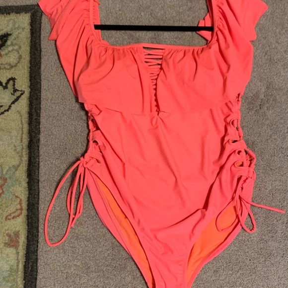 Sz 1X Coral Tropics Apollo coral pink one piece swimsuit - Picture 7 of 11